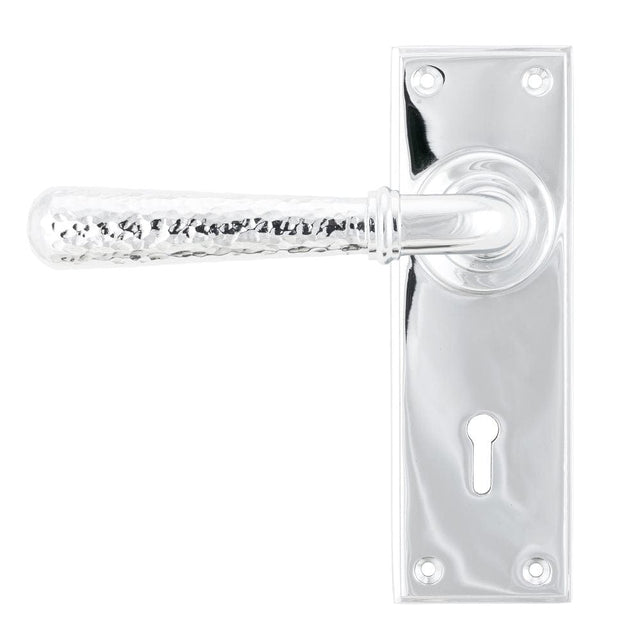 From The Anvil Door Furniture Polished Chrome / Std. Lock Handles From The Anvil - Polished Chrome Hammered Newbury Lever Lock Set