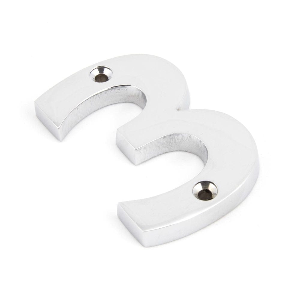 From The Anvil Door Furniture Polished Chrome / Numerals / 3 From The Anvil - Polished Chrome Numeral 3