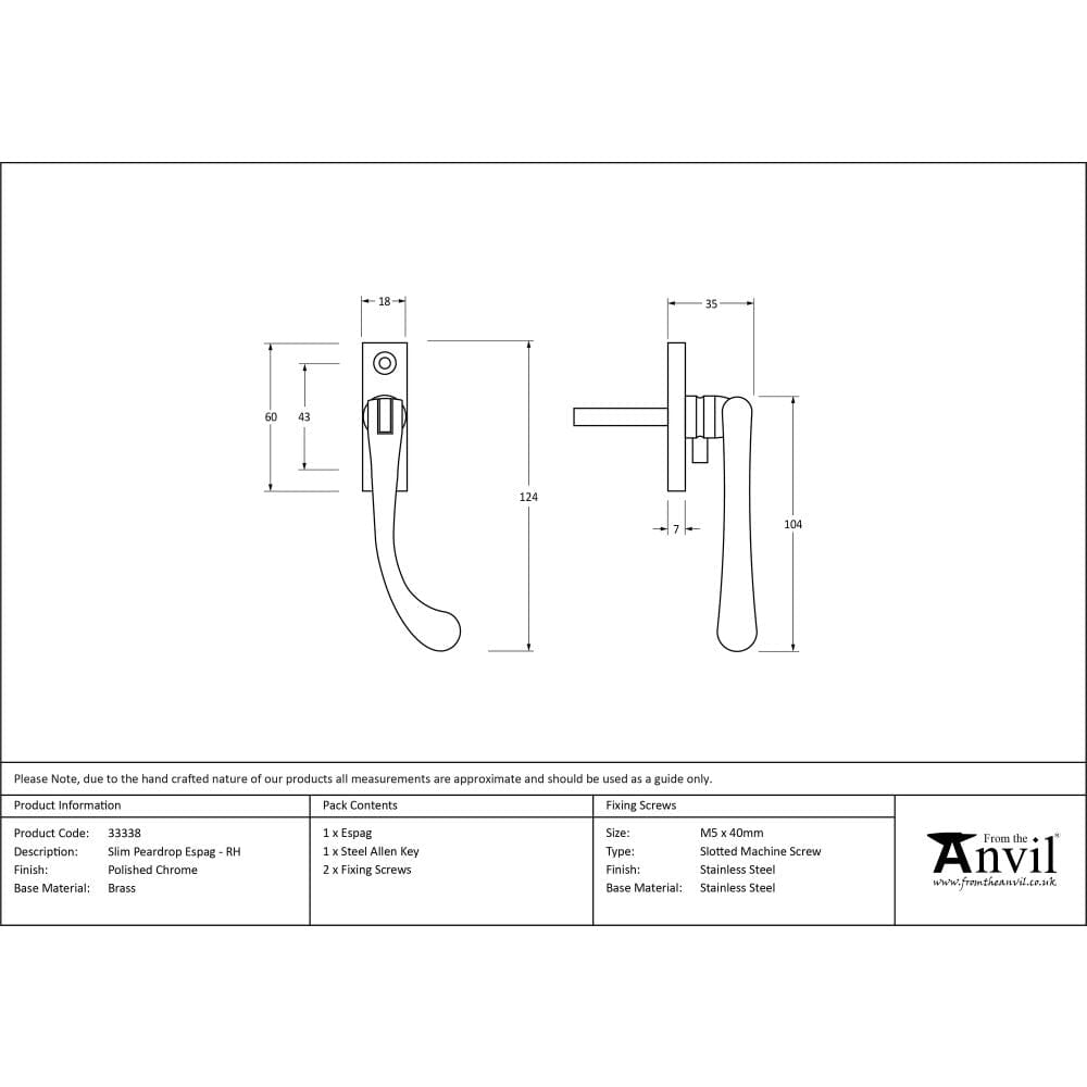 From The Anvil Window Furniture Polished Chrome / Right Hand / Yes From The Anvil - Polished Chrome Slim Peardrop Espag - RH