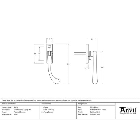 From The Anvil Window Furniture Polished Chrome / Right Hand / Yes From The Anvil - Polished Chrome Slim Peardrop Espag - RH