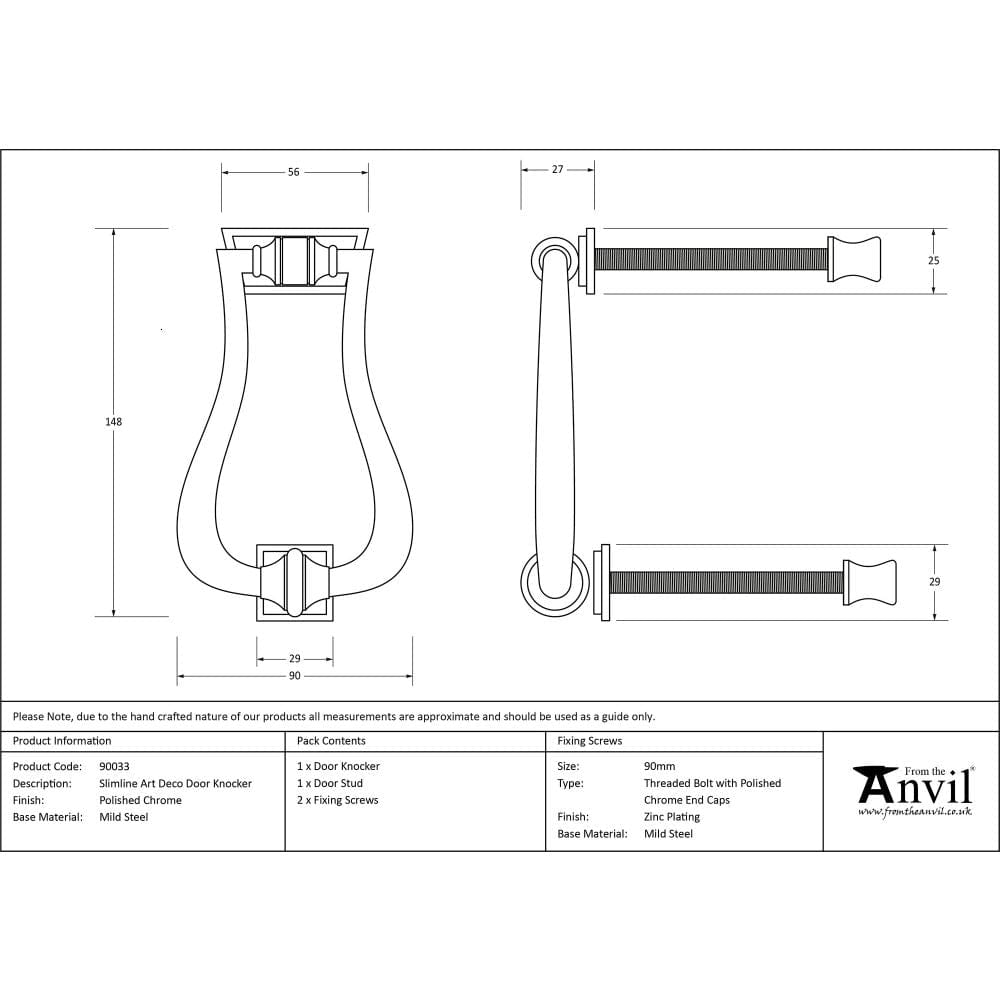 From The Anvil Door Furniture Polished Chrome / Art Deco Door Knocker From The Anvil - Polished Chrome Slimline Art Deco Door Knocker