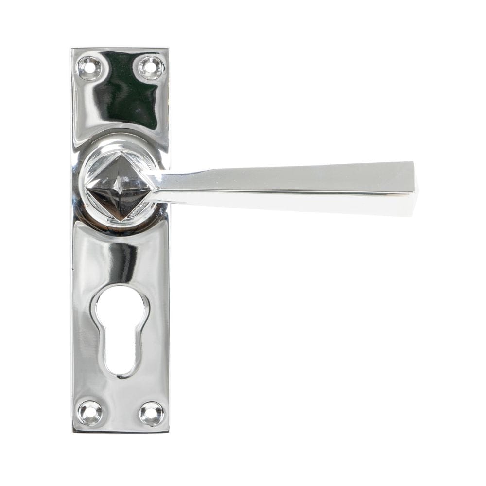 From The Anvil Door Furniture Polished Chrome / Euro Profile Lock Handles From The Anvil - Polished Chrome Straight Lever Euro Lock Set