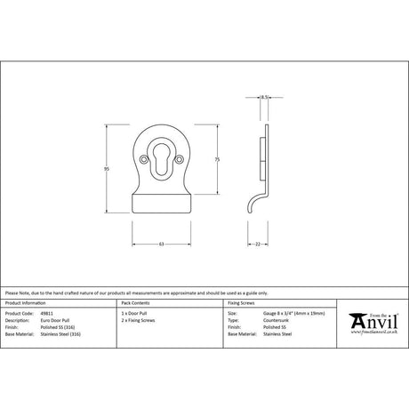 From The Anvil Door Furniture Polished Marine SS (316) / Euro Profile Cylinder Pull From The Anvil - Polished Marine SS (316) Euro Door Pull