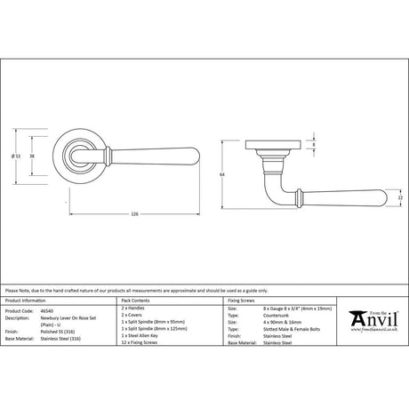 From The Anvil Door Furniture Polished Marine SS (316) / Round Rose From The Anvil - Polished Marine SS (316) Newbury Lever on Rose Set (Plain) - Unsprung