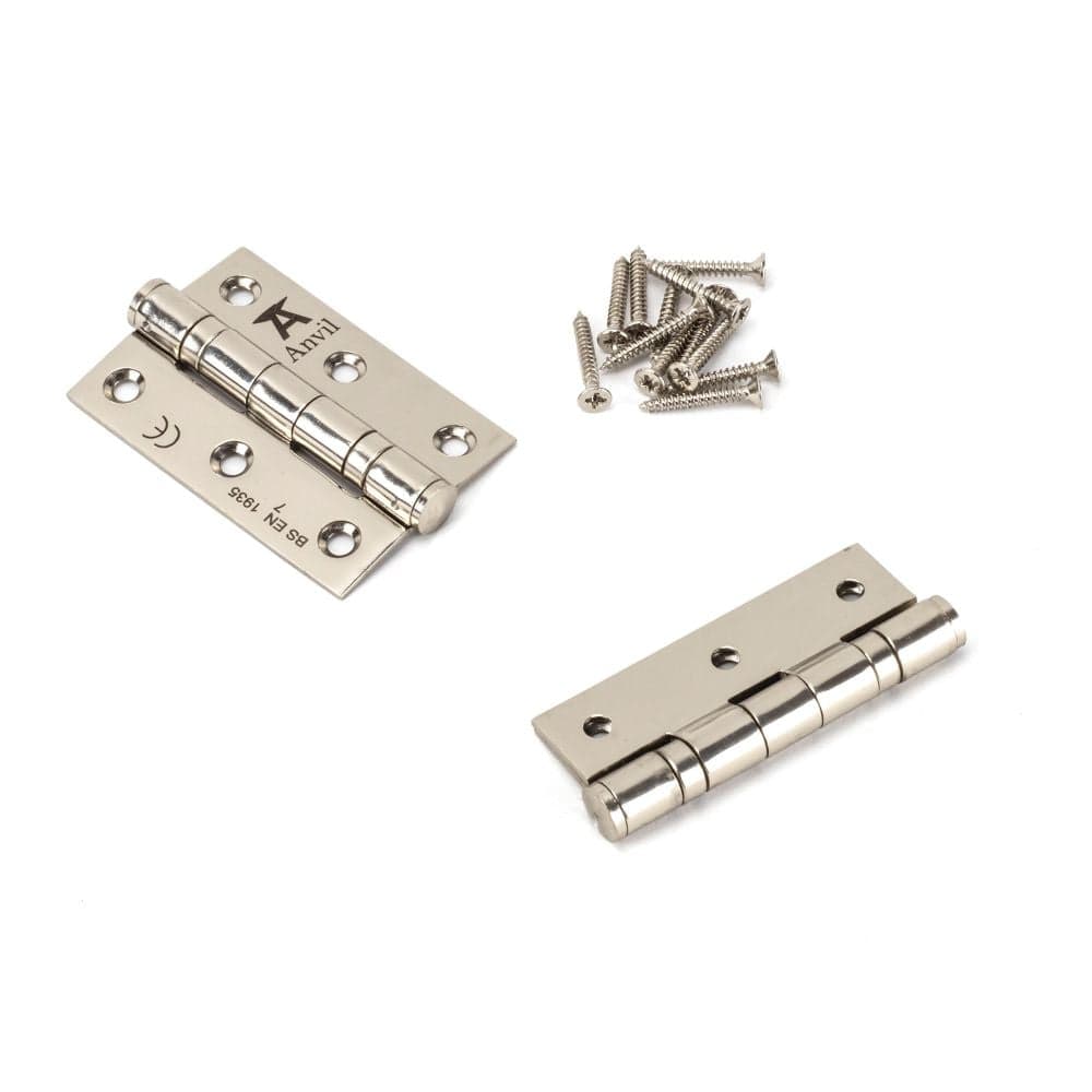 From The Anvil Hinges Polished Nickel / Ball Bearing Hinges / 3" (76mm) From The Anvil - Polished Nickel 3" Ball Bearing Butt Hinge (pair) ss