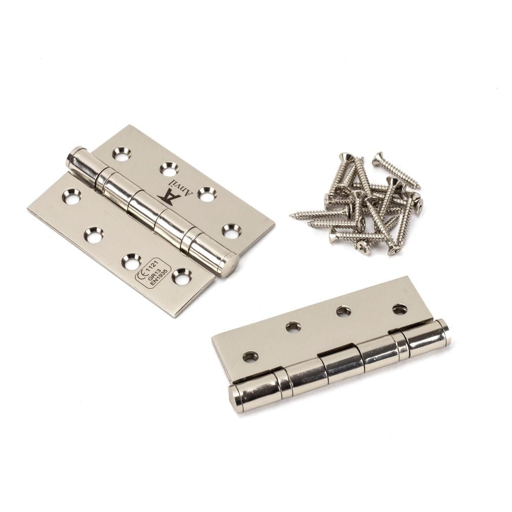 From The Anvil Hinges Polished Nickel / Ball Bearing Hinges / 4" x (102mm) From The Anvil - Polished Nickel 4" Ball Bearing Butt Hinge (pair) ss