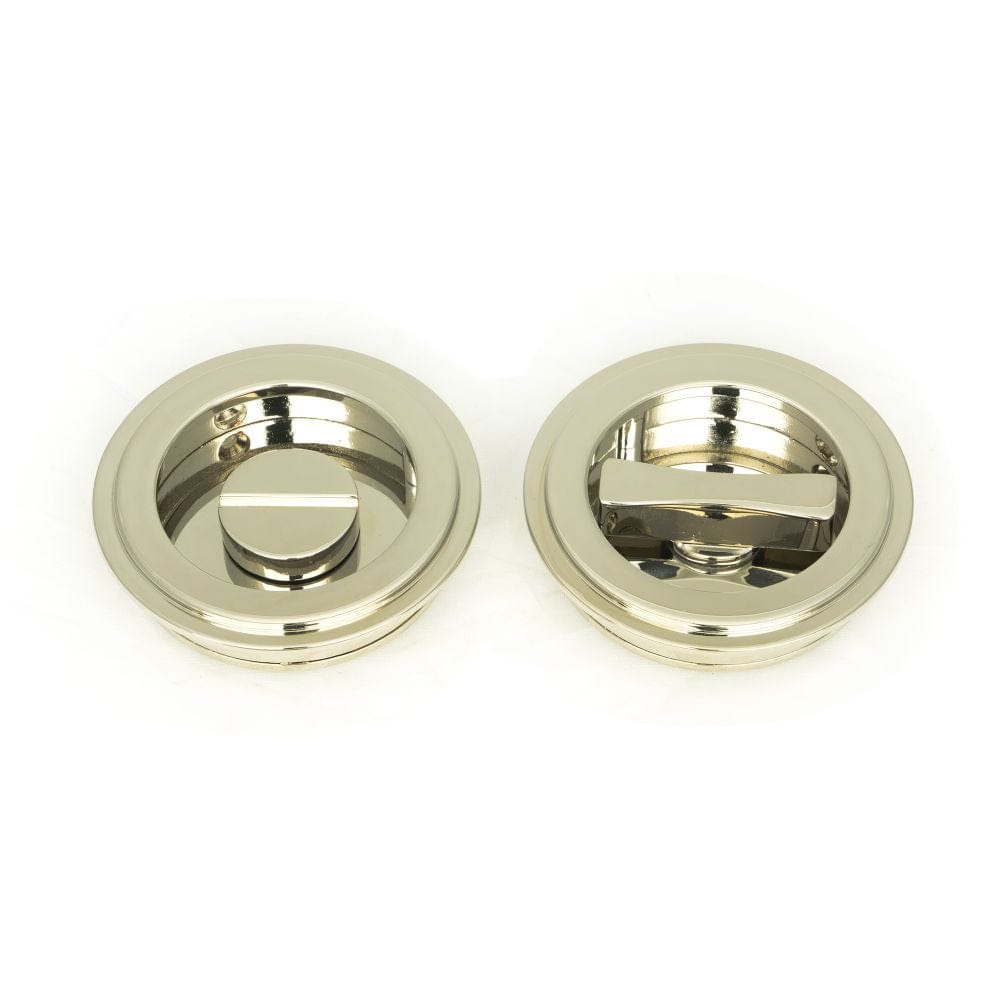 From The Anvil Door Furniture Polished Nickel / Round Flush Pull (Privacy) / Round From The Anvil - Polished Nickel 60mm Art Deco Round Pull - Privacy Set