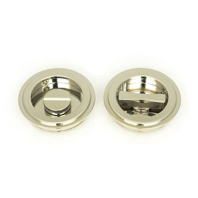 From The Anvil Door Furniture Polished Nickel / Round Flush Pull (Privacy) / Round From The Anvil - Polished Nickel 60mm Art Deco Round Pull - Privacy Set