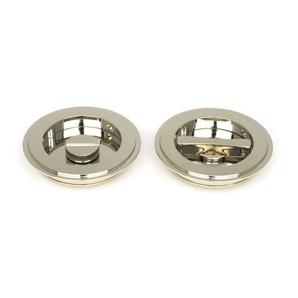 From The Anvil Door Furniture Polished Nickel / Round Flush Pull (Privacy) / Round From The Anvil - Polished Nickel 75mm Art Deco Round Pull - Privacy Set