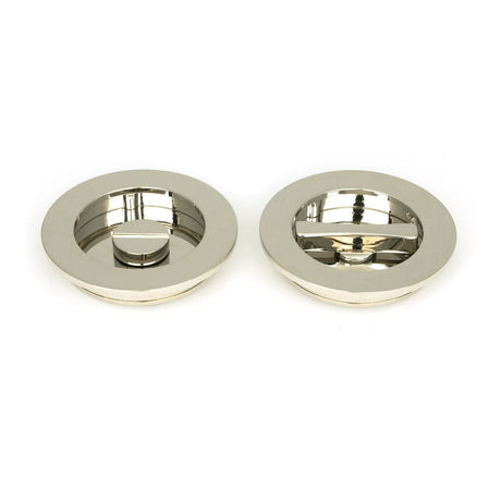 From The Anvil Door Furniture Polished Nickel / Round Flush Pull (Privacy) / Round From The Anvil - Polished Nickel 75mm Plain Round Pull - Privacy Set