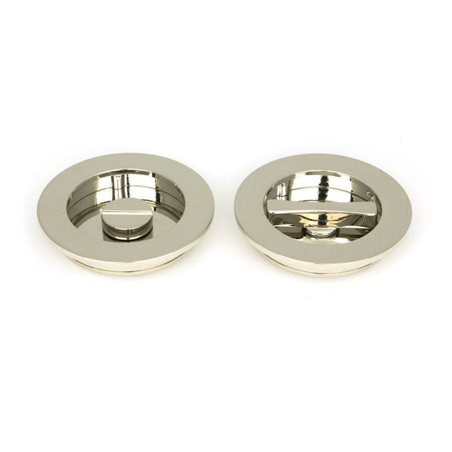 From The Anvil Door Furniture Polished Nickel / Round Flush Pull (Privacy) / Round From The Anvil - Polished Nickel 75mm Plain Round Pull - Privacy Set