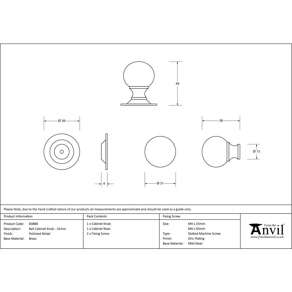 From The Anvil Cabinet Hardware Polished Nickel / Cabinet Knobs / 31mm Dia. From The Anvil - Polished Nickel Ball Cabinet Knob 31mm