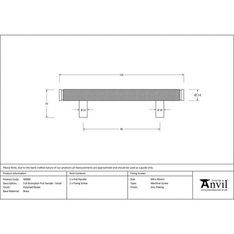 From The Anvil Cabinet Hardware Polished Nickel / Cabinet Pull Handles / Small From The Anvil - Polished Nickel Full Brompton Pull Handle - Small