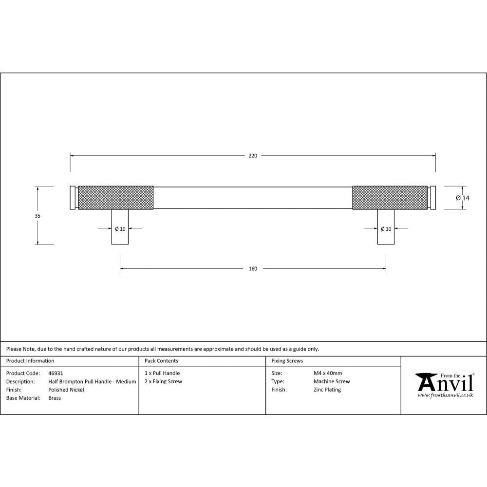 From The Anvil Cabinet Hardware Polished Nickel / Cabinet Pull Handles / Medium From The Anvil - Polished Nickel Half Brompton Pull Handle - Medium