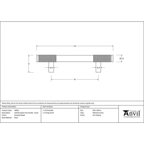From The Anvil Cabinet Hardware Polished Nickel / Cabinet Pull Handles / Small From The Anvil - Polished Nickel Half Brompton Pull Handle - Small