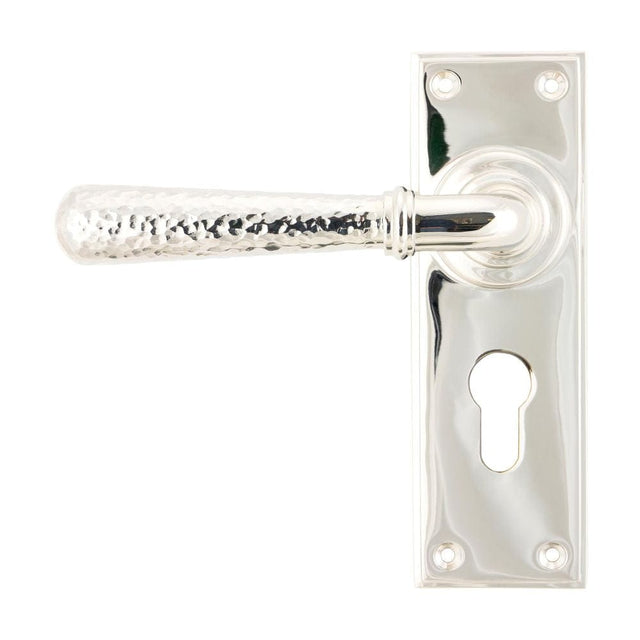 From The Anvil Door Furniture Polished Nickel / Euro Profile Lock Handles From The Anvil - Polished Nickel Hammered Newbury Lever Euro Lock Set
