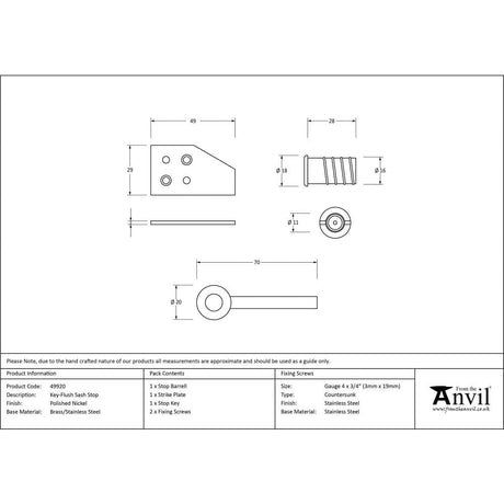 From The Anvil Window Furniture Polished Nickel / Locking Sash Stops From The Anvil - Polished Nickel Key-Flush Sash Stop