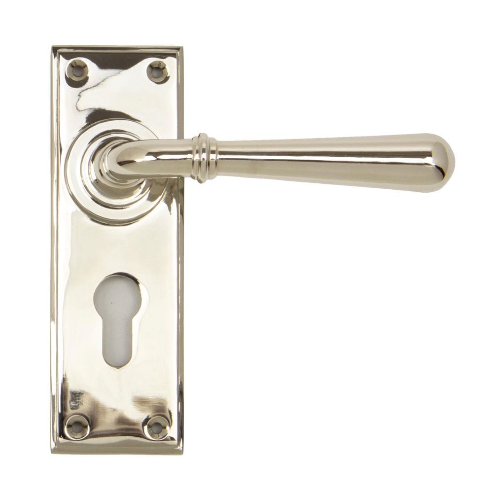 From The Anvil Door Furniture Polished Nickel / Euro Profile Lock Handles From The Anvil - Polished Nickel Newbury Lever Euro Lock Set