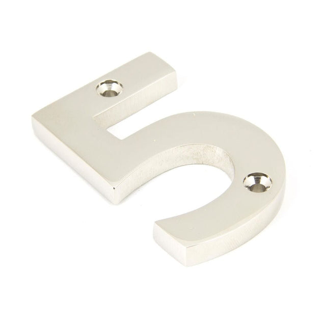 From The Anvil Door Furniture Polished Nickel / Numerals / 5 From The Anvil - Polished Nickel Numeral 5