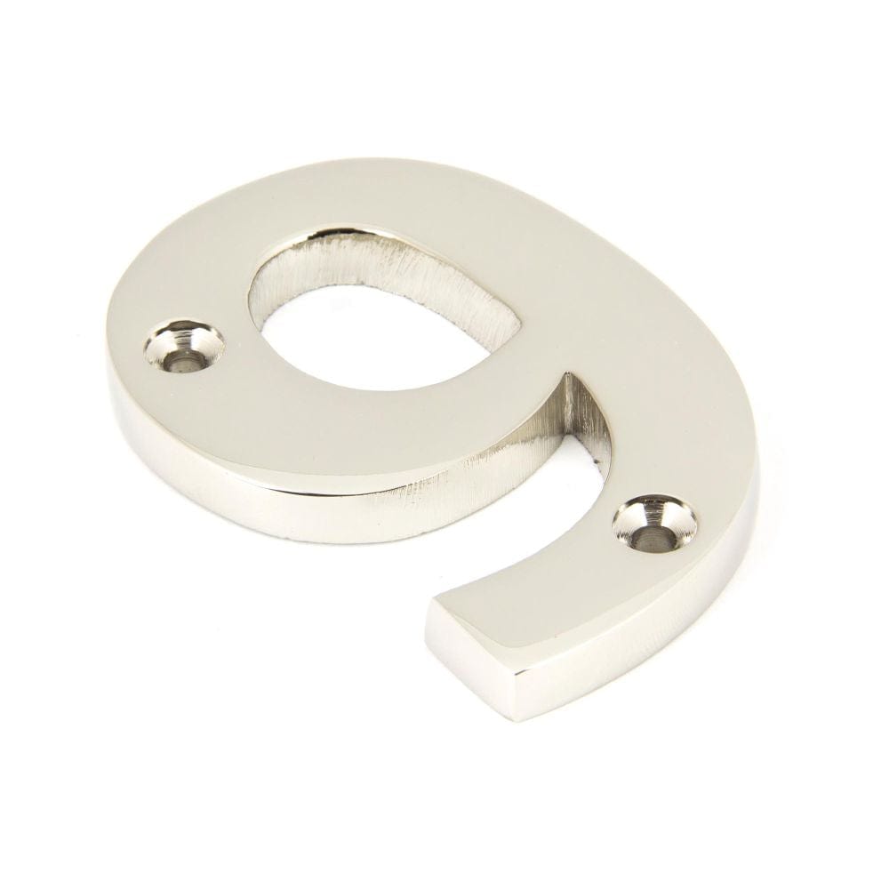 From The Anvil Door Furniture Polished Nickel / Numerals / 9 From The Anvil - Polished Nickel Numeral 9