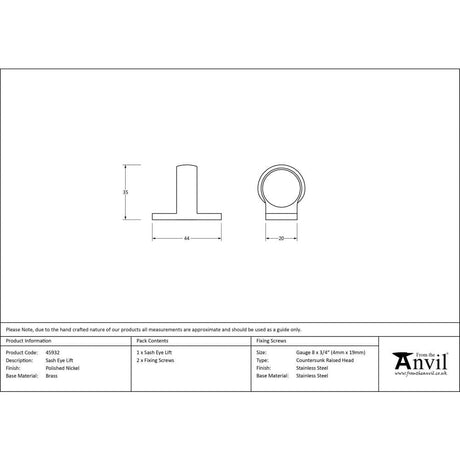 From The Anvil Window Furniture Polished Nickel / Sash Ring From The Anvil - Polished Nickel Sash Eye Lift