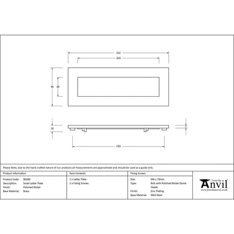 From The Anvil Door Furniture Polished Nickel / Letter Plates / 252 x 96mm From The Anvil - Polished Nickel Small Letter Plate