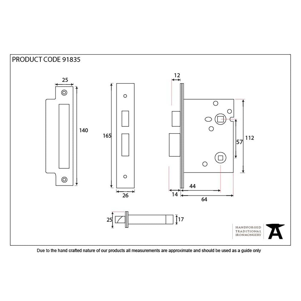 From The Anvil Locks & Latches PVD Brass / Bathroom Lock / 2.5" / 65mm From The Anvil - PVD 2 1/2" Heavy Duty Bathroom Mortice Lock