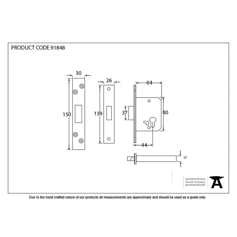 From The Anvil Locks & Latches PVD Brass / Euro Profile Deadlocks / 2.5" / 65mm From The Anvil - PVD 2½" Euro Profile Dead Lock