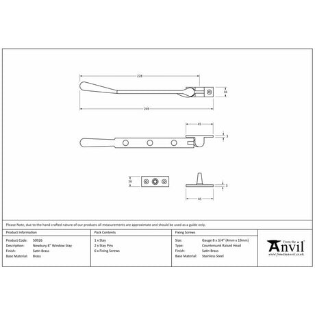 From The Anvil Window Furniture Satin Brass / 8"/200mm From The Anvil - Satin Brass 8" Newbury Stay