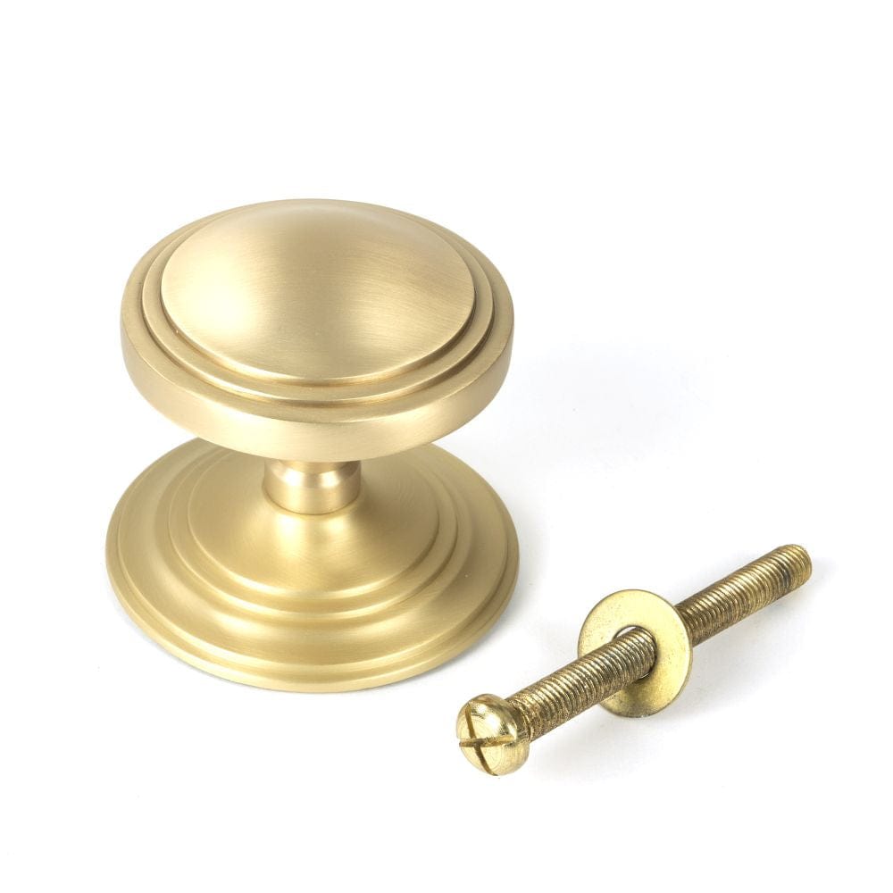 From The Anvil Door Furniture Satin Brass / Art Deco Centre Door Knob From The Anvil - Satin Brass Art Deco Centre Door Knob