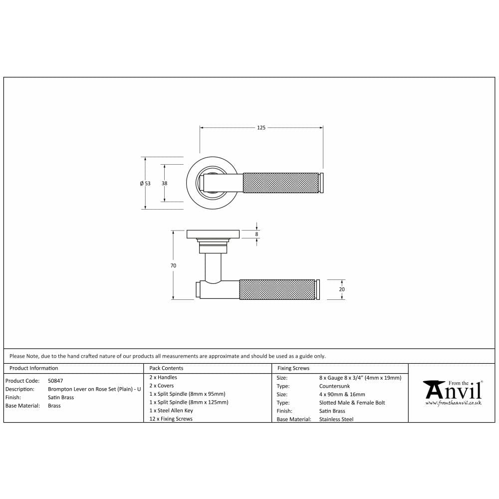 From The Anvil Door Furniture Satin Brass / Round Rose From The Anvil - Satin Brass Brompton Lever on Rose Set (Plain) - Unsprung