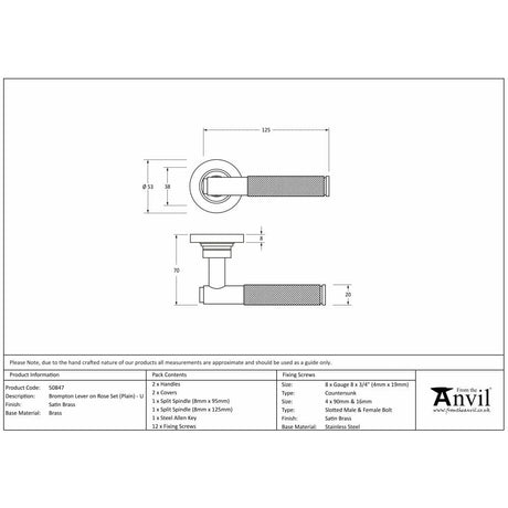 From The Anvil Door Furniture Satin Brass / Round Rose From The Anvil - Satin Brass Brompton Lever on Rose Set (Plain) - Unsprung