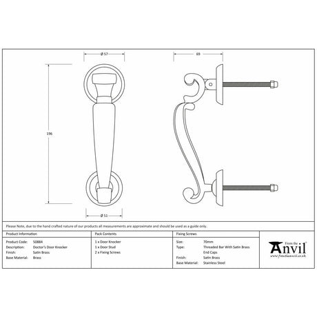 From The Anvil Door Furniture Satin Brass / Doctors Door Knocker From The Anvil - Satin Brass Doctors Door Knocker