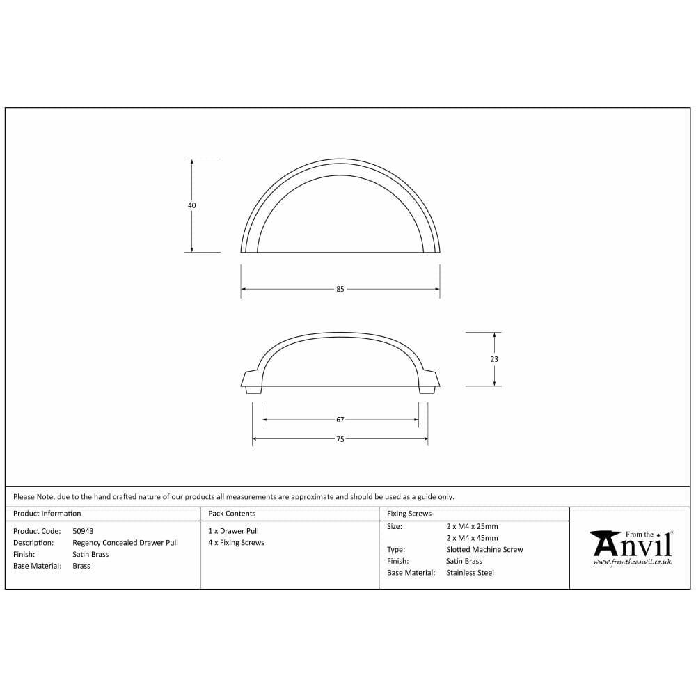 From The Anvil Cabinet Hardware Satin Brass / Cabinet Cup Pulls From The Anvil - Satin Brass Regency Concealed Drawer Pull