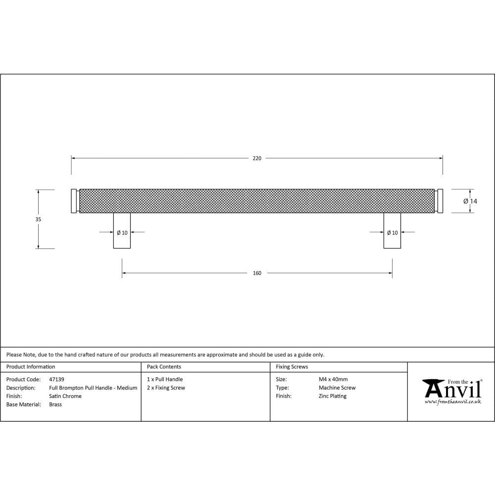 From The Anvil Cabinet Hardware Satin Chrome / Cabinet Pull Handles / Medium From The Anvil - Satin Chrome Full Brompton Pull Handle - Medium