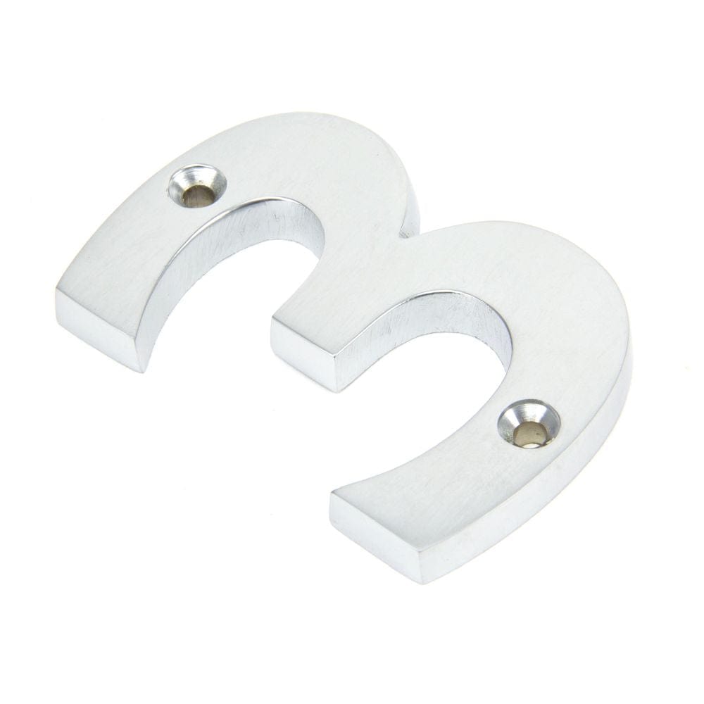From The Anvil Door Furniture Satin Chrome / Numerals / 3 From The Anvil - Satin Chrome Numeral 3