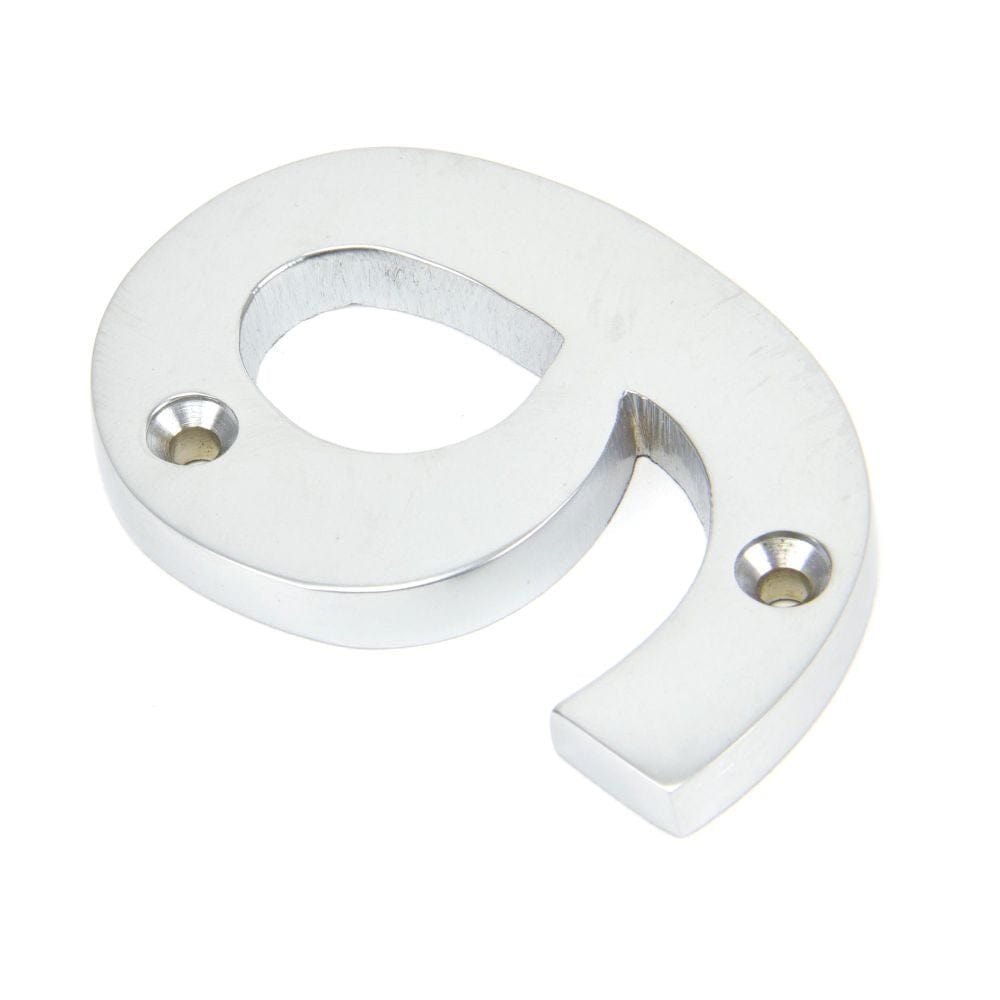From The Anvil Door Furniture Satin Chrome / Numerals / 9 From The Anvil - Satin Chrome Numeral 9