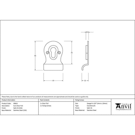From The Anvil Door Furniture Satin Marine SS (316) / Euro Profile Cylinder Pull From The Anvil - Satin Marine SS (316) Euro Door Pull