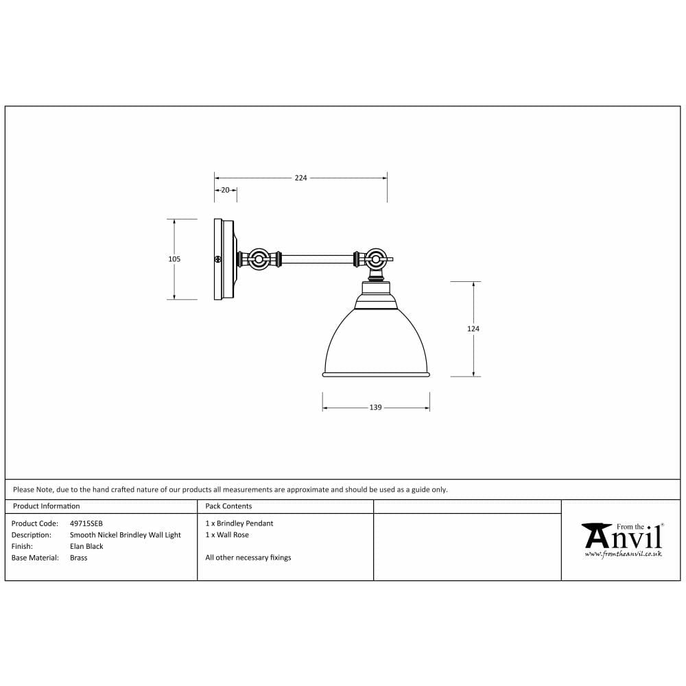 From The Anvil Electrical Smooth Nickel / Wall Lights From The Anvil - Smooth Nickel Brindley Wall Light in Elan Black