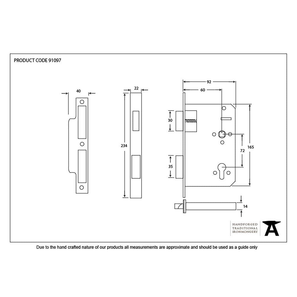 From The Anvil Locks & Latches Satin Stainless Steel / DIN Euro Sash Lock From The Anvil - SS 60mm Backset 72mm Centre - Euro Sashlock