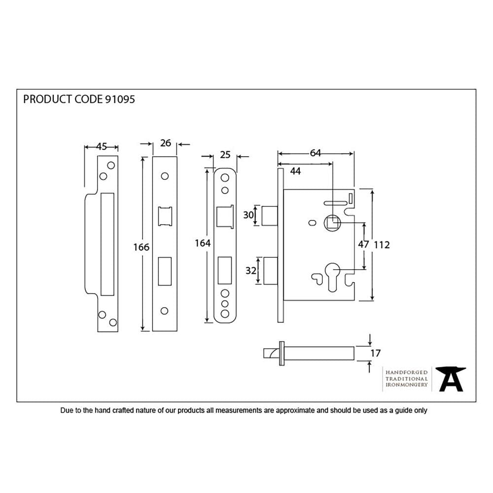From The Anvil Locks & Latches Satin Stainless Steel / Euro Profile Sashlocks / 2.5" / 65mm From The Anvil - SSS 2.5" Euro Profile Sash Lock