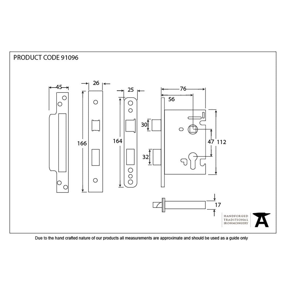 From The Anvil Locks & Latches Satin Stainless Steel / Euro Profile Sashlocks / 3" / 76mm From The Anvil - SSS 3" Euro Profile Sash Lock
