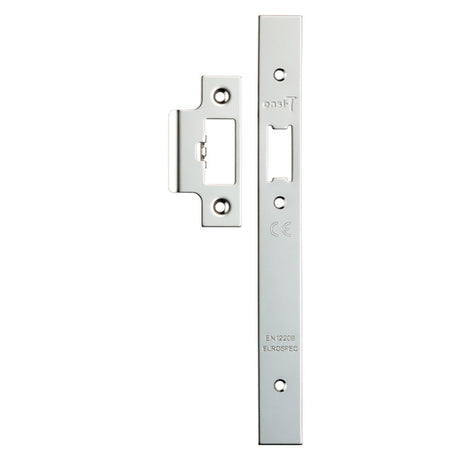 This is an image of a Eurospec - Forend Strike & Fixing Pack To Suit Din Latch-Bright Stainless Steel- that is availble to order from Trade Door Handles in Kendal.
