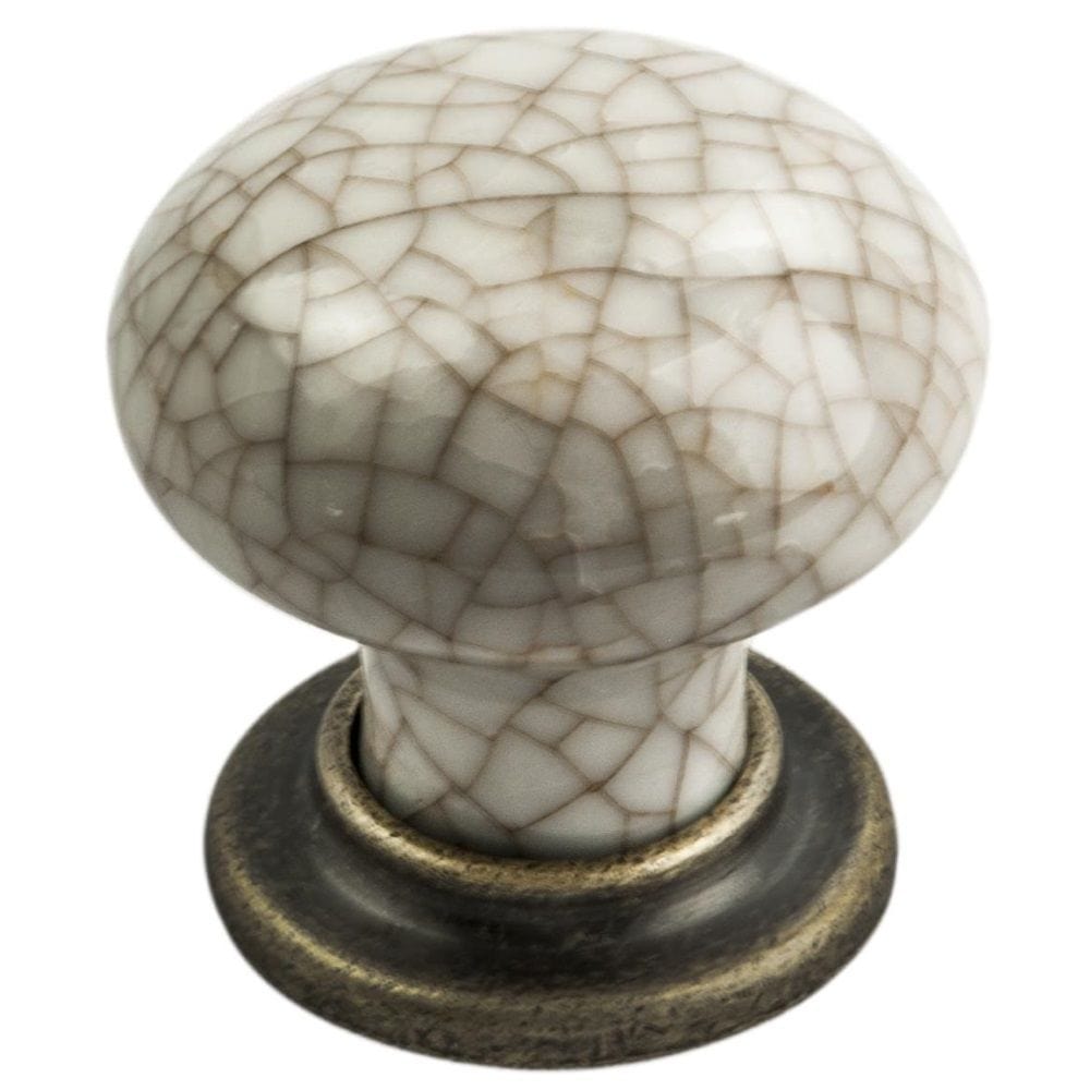 Finger Tip Design Cabinet Hardware Antique Brass Ivory Crackle Glaze / Cabinet Knobs / 35mm Dia. FTD - Porcelain Mushroom Pattern Knob 35mm - Antique Brass Ivory Crackle Glaze