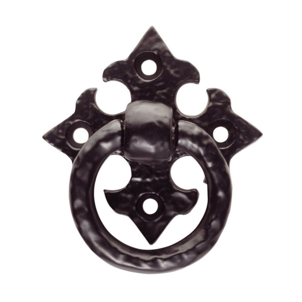 Finger Tip Design Cabinet Hardware Antique Black / Cabinet Drop Pulls FTD - Ring Pull on Gothic Cross Backplate - Black Antique