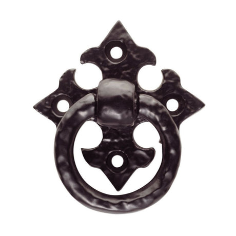 This is an image of a FTD - Ring Pull on Gothic Cross Backplate - Black Antique that is availble to order from Trade Door Handles in Kendal.