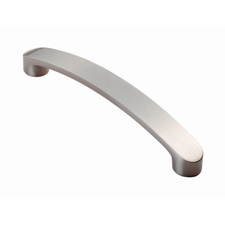 This is an image of a FTD - Radius End Flat Bow Handle 128mm - Satin Nickel that is availble to order from Trade Door Handles in Kendal.