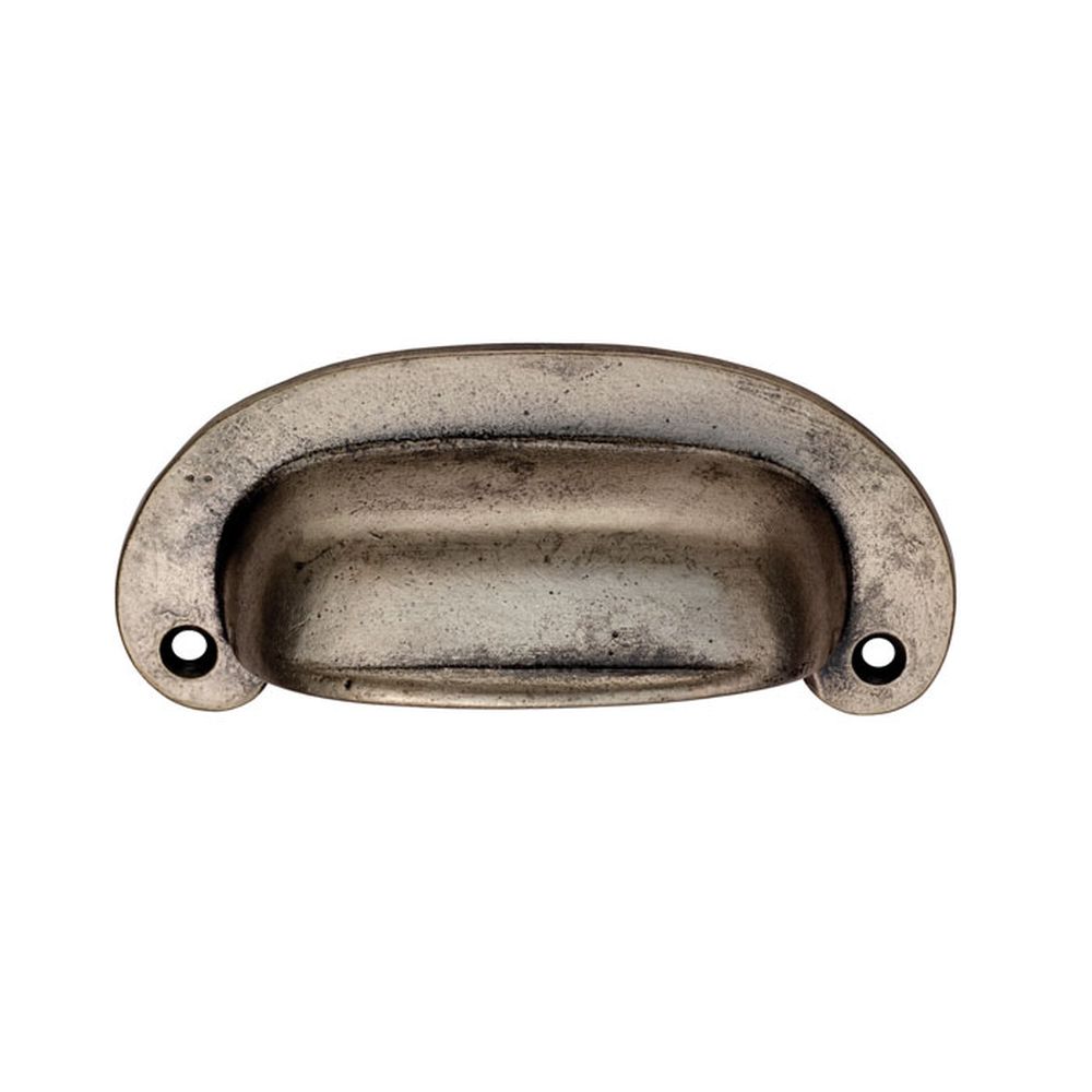 This is an image of a FTD - Oval Plate Cup Handle 86mm - Pewter Effect that is availble to order from Trade Door Handles in Kendal.