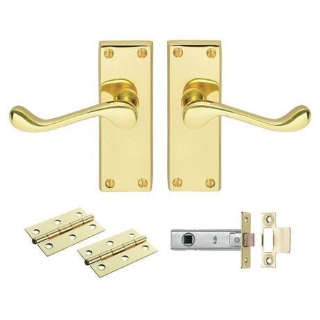 This is an image of a Carlisle Brass - Contract Victorian Scroll Latch Pack - Electro Brassed that is availble to order from Trade Door Handles in Kendal.