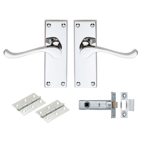 This is an image of a Carlisle Brass - Contract Victorian Scroll Latch Pack - Polished Chrome that is availble to order from Trade Door Handles in Kendal.